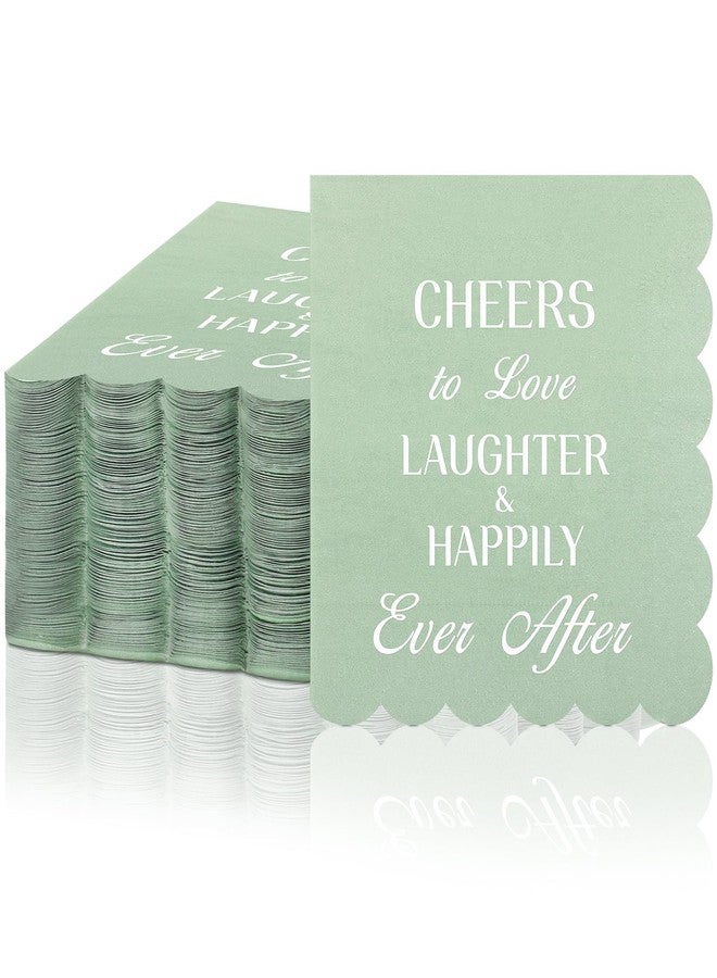 ReliThick 100 Pcs Sage Green Wedding Cocktail Napkins 5 x 5 Inch Bridal Shower Paper Personalized Napkins for Engagement Scalloped Disposable Hand Towels for Wedding Birthday Party Decoration - Image 1
